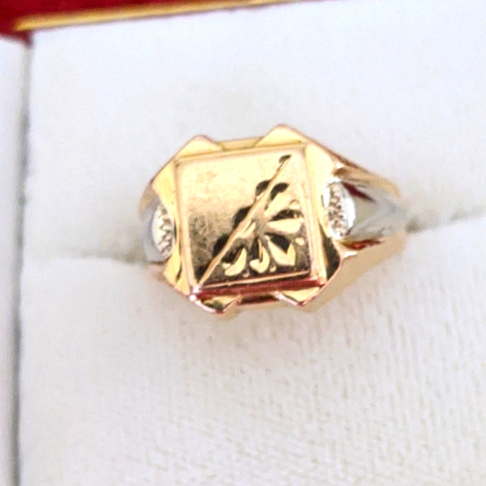 18K SOLID YELLOW 💛 & WHITE 🤍 GOLD MEN'S SIGNET RING